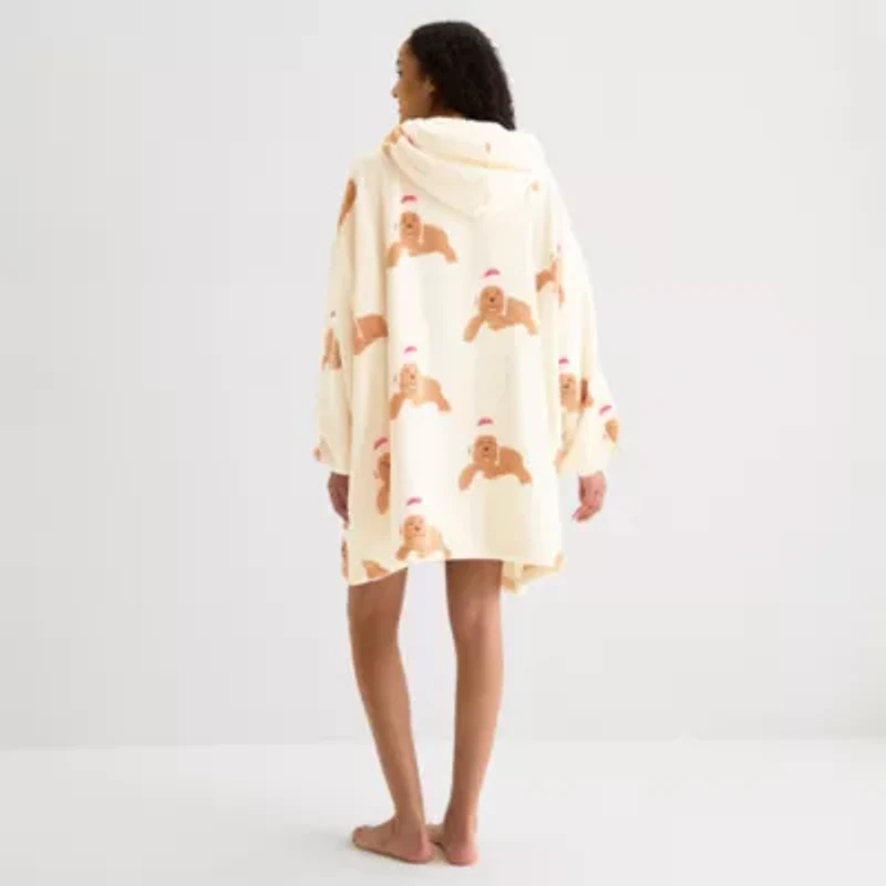 Sleep Chic Womens Fleece Hooded Long Sleeve Nightgown
