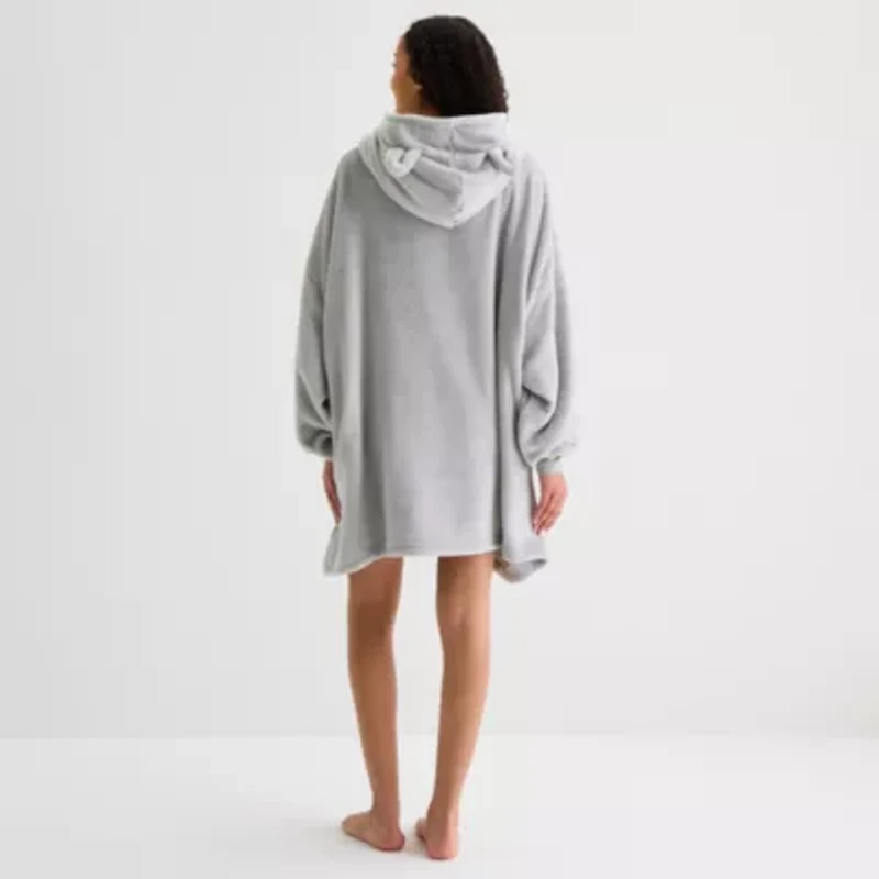 Sleep Chic One Size Fits Most Womens Fleece Long Sleeve Hooded Nightgown