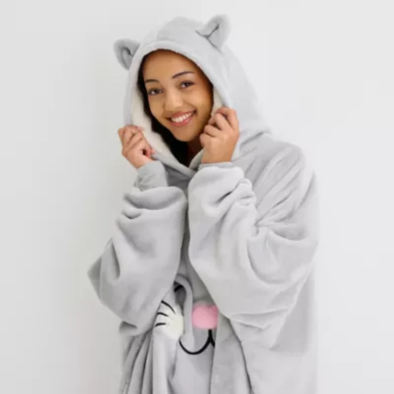 Sleep Chic One Size Fits Most Womens Fleece Long Sleeve Hooded Nightgown