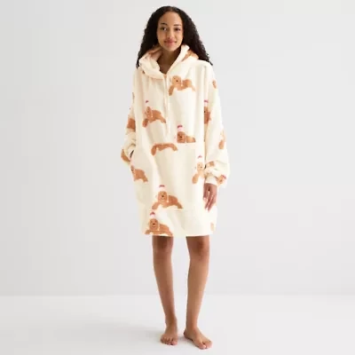 Sleep Chic Womens Fleece Hooded Long Sleeve Nightgown
