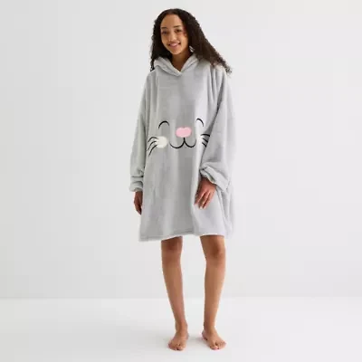 Sleep Chic One Size Fits Most Womens Fleece Long Sleeve Hooded Nightgown