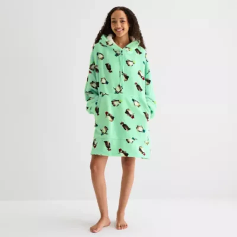 Sleep Chic Womens Fleece Hooded Long Sleeve Nightgown