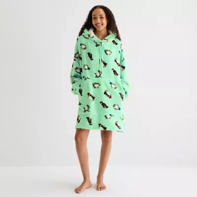 Sleep Chic Womens Fleece Hooded Long Sleeve Nightgown
