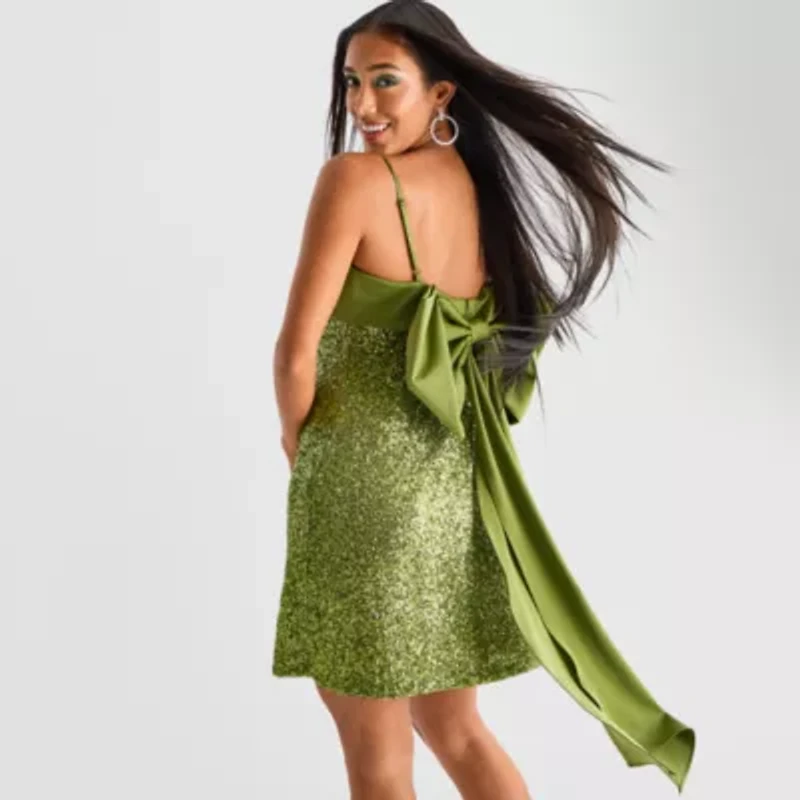 Bob Mackie Womens Sleeveless Sequin A-Line Dress