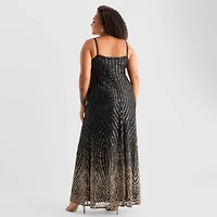 Bob Mackie Womens Plus Sleeveless Sequin Evening Gown