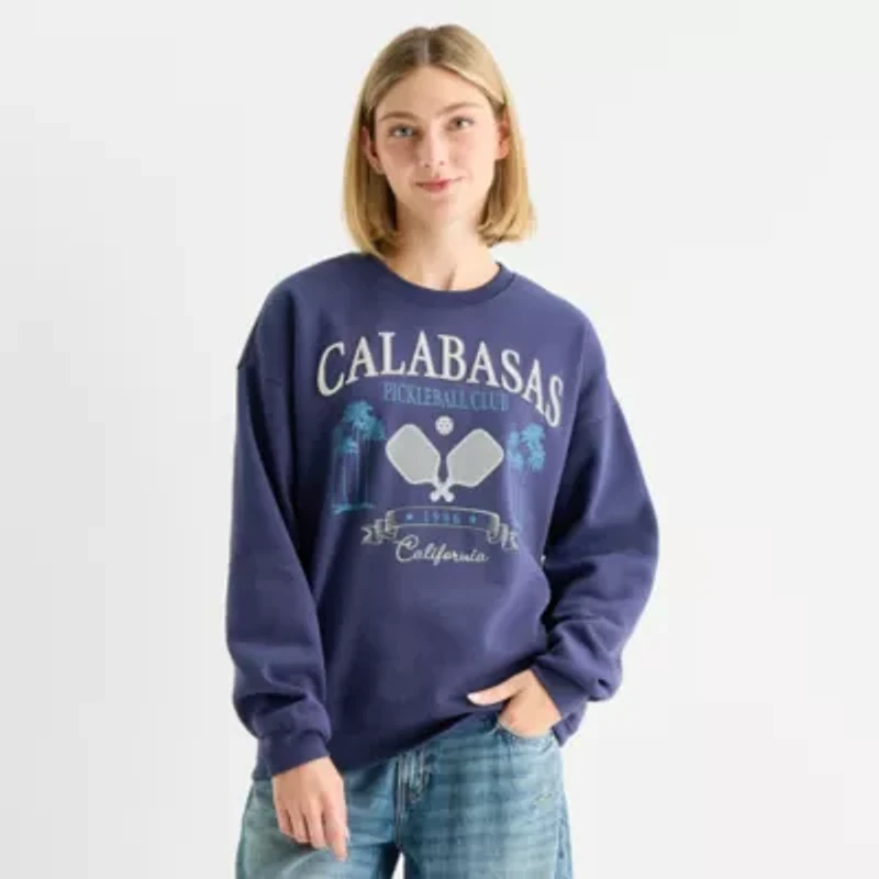 New World Calabasas Pickleball Club Crew Sweatshirt Womens Neck Long Sleeve Juniors
