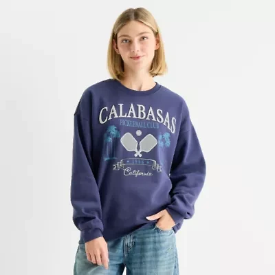 New World Calabasas Pickleball Club Crew Sweatshirt Womens Neck Long Sleeve Juniors