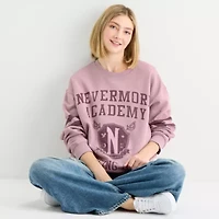 New World Wednesday Adams Nevermore Fencing Club Crew Sweatshirt Womens Neck Long Sleeve Addams Juniors