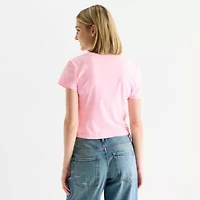 Womens Crew Neck Short Sleeve Fitted Hello Kitty Juniors Graphic T-Shirt
