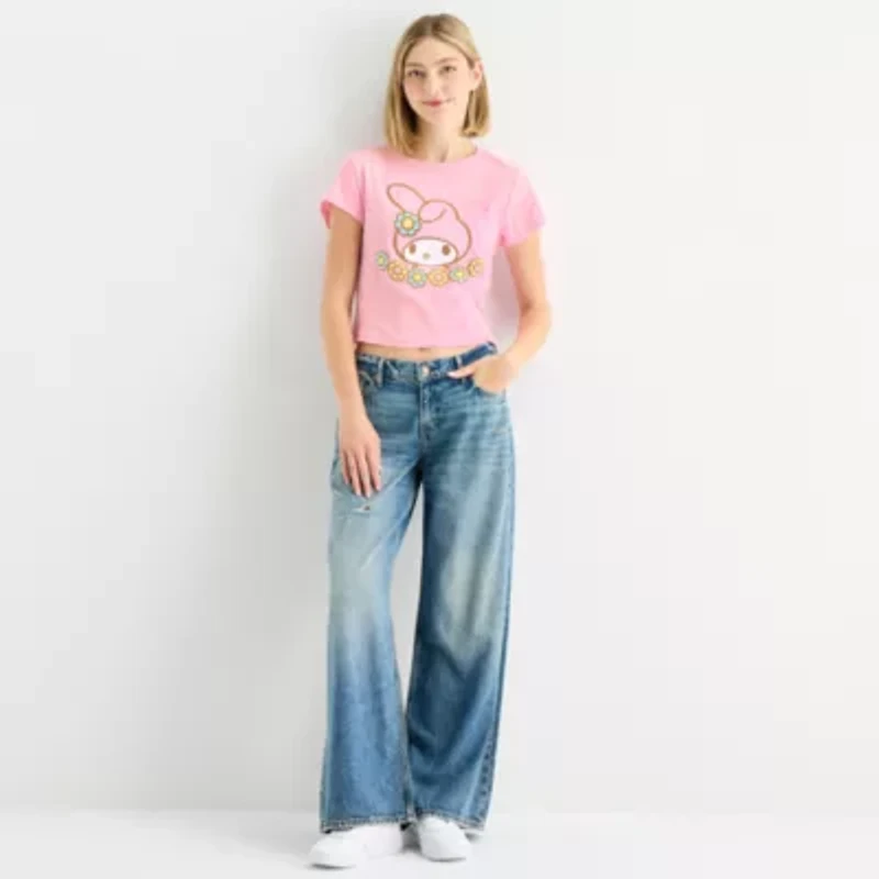 Womens Crew Neck Short Sleeve Fitted Hello Kitty My Melody Juniors Graphic T-Shirt