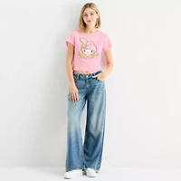 Womens Crew Neck Short Sleeve Fitted Hello Kitty Juniors Graphic T-Shirt