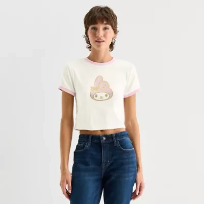 Womens Crew Neck Short Sleeve Fitted Hello Kitty My Melody Juniors Graphic T-Shirt