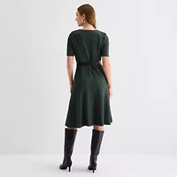 Perceptions Womens Short Sleeve Midi Fit + Flare Dress