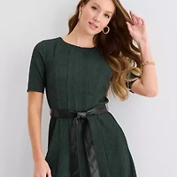 Perceptions Womens Short Sleeve Midi Fit + Flare Dress