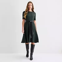 Perceptions Womens Short Sleeve Midi Fit + Flare Dress
