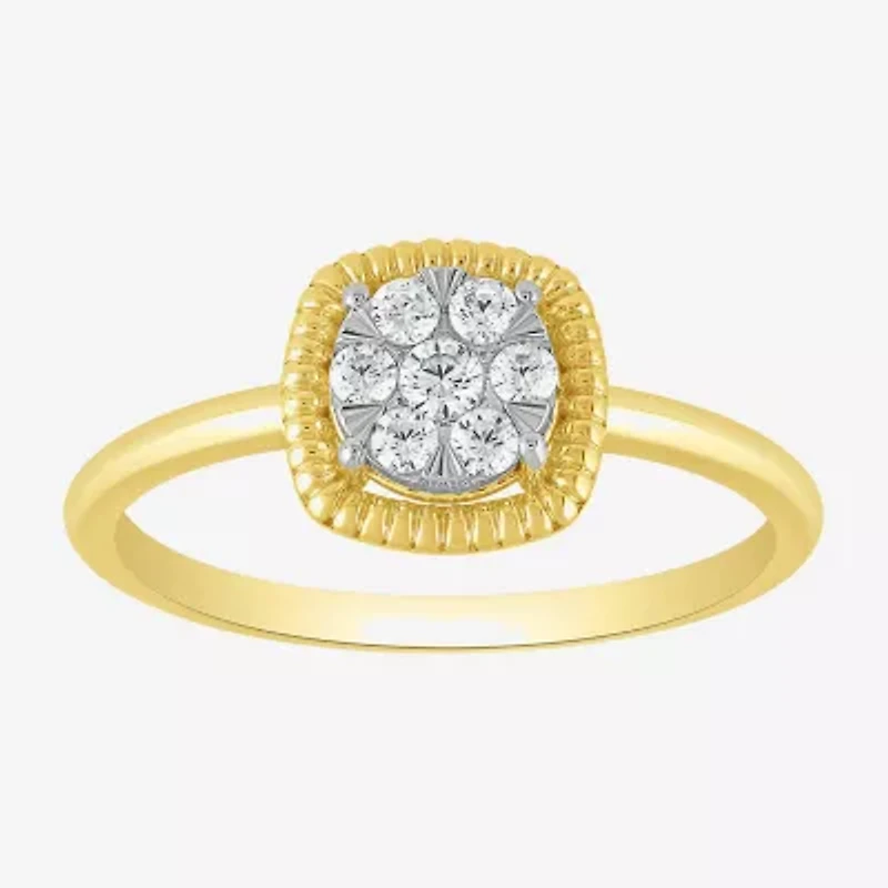 Diamond Blossom (G, Si2) Womens 1/5 CT. Lab Grown White 10K Gold Halo Cocktail Ring
