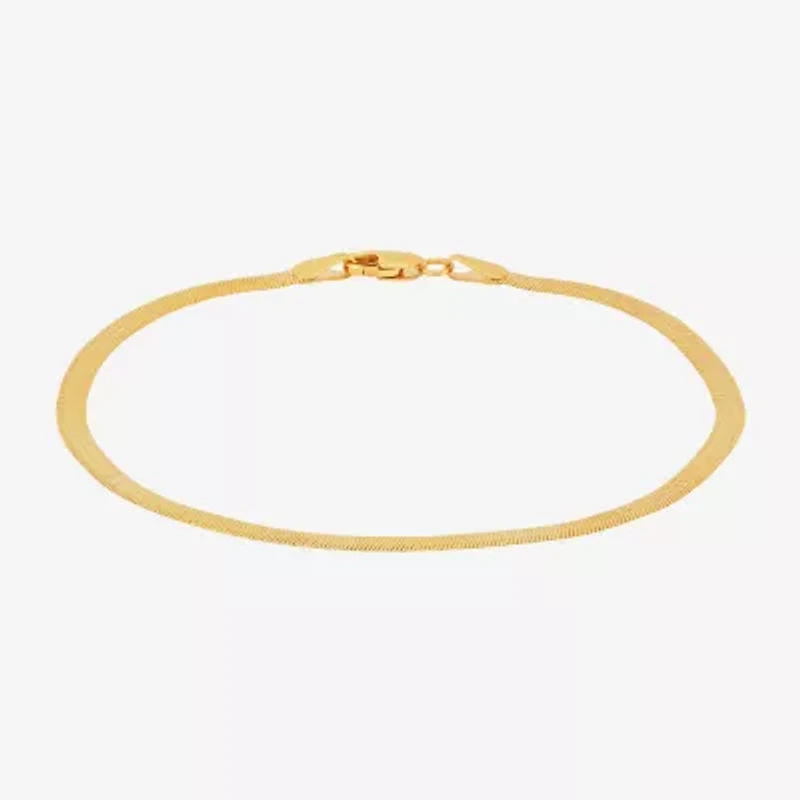 Made in Italy Womens 10K Gold 7.5 Inch Solid Herringbone Chain Bracelet
