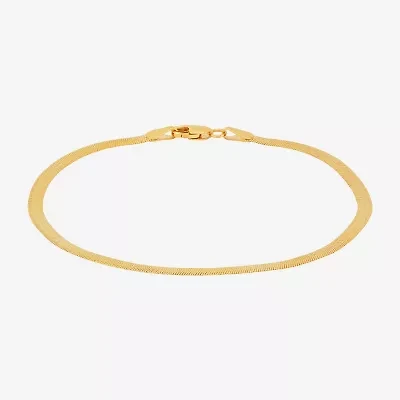 Made in Italy Womens 10K Gold 7.5 Inch Solid Herringbone Chain Bracelet