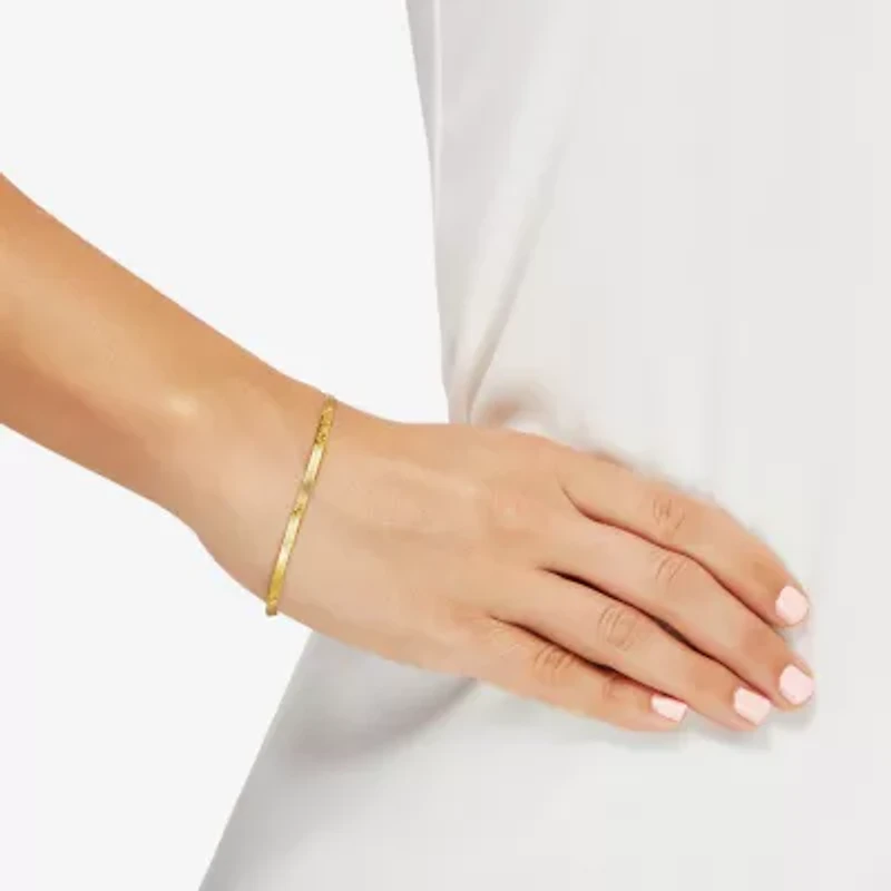 Made in Italy Womens 10K Gold 7.5 Inch Solid Herringbone Chain Bracelet