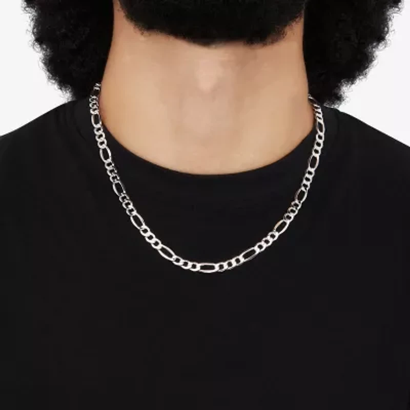 Made in Italy Mens 10K White Gold 22 Inch Figaro Chain Necklace