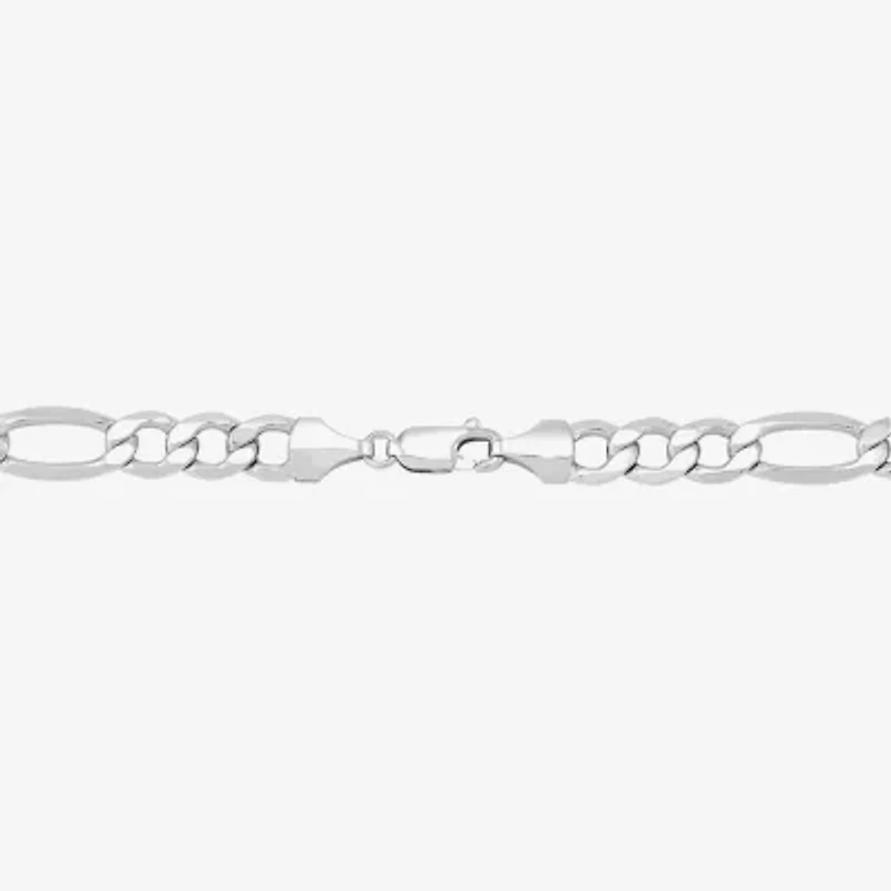 Made in Italy Mens 10K White Gold 8 1/2 Inch Semisolid Figaro Chain Bracelet