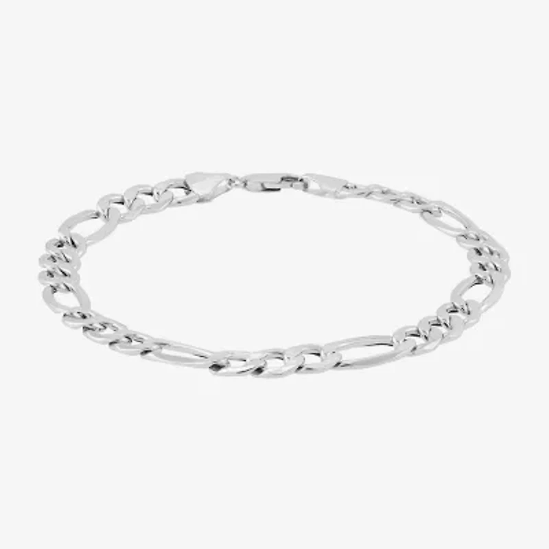 Made in Italy Mens 10K White Gold 8 1/2 Inch Semisolid Figaro Chain Bracelet