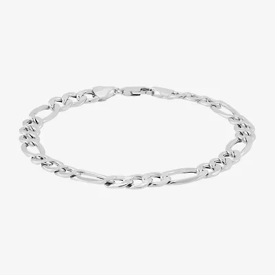 Made in Italy Mens 10K White Gold 8 1/2 Inch Semisolid Figaro Chain Bracelet