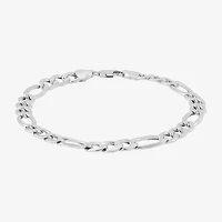 Made in Italy Mens 10K White Gold 8 1/2 Inch Semisolid Figaro Chain Bracelet
