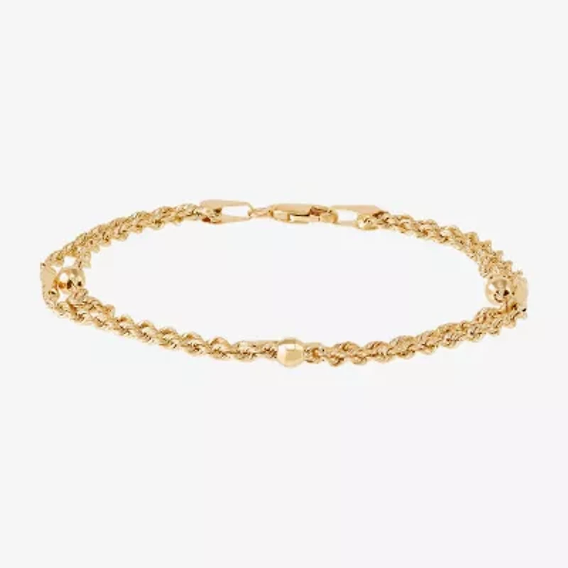 Womens 10K Gold Hollow Heart 7.5 Inch Link Bracelet