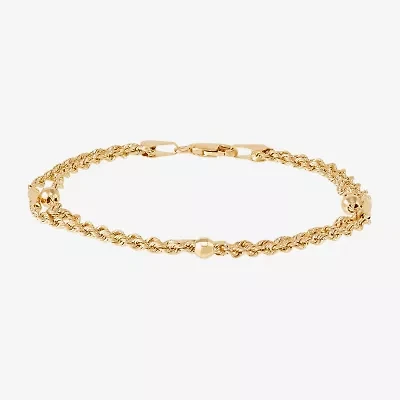 Womens 10K Gold Hollow Heart 7.5 Inch Link Bracelet