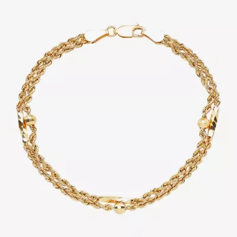 Womens 10K Gold Hollow Heart 7.5 Inch Link Bracelet