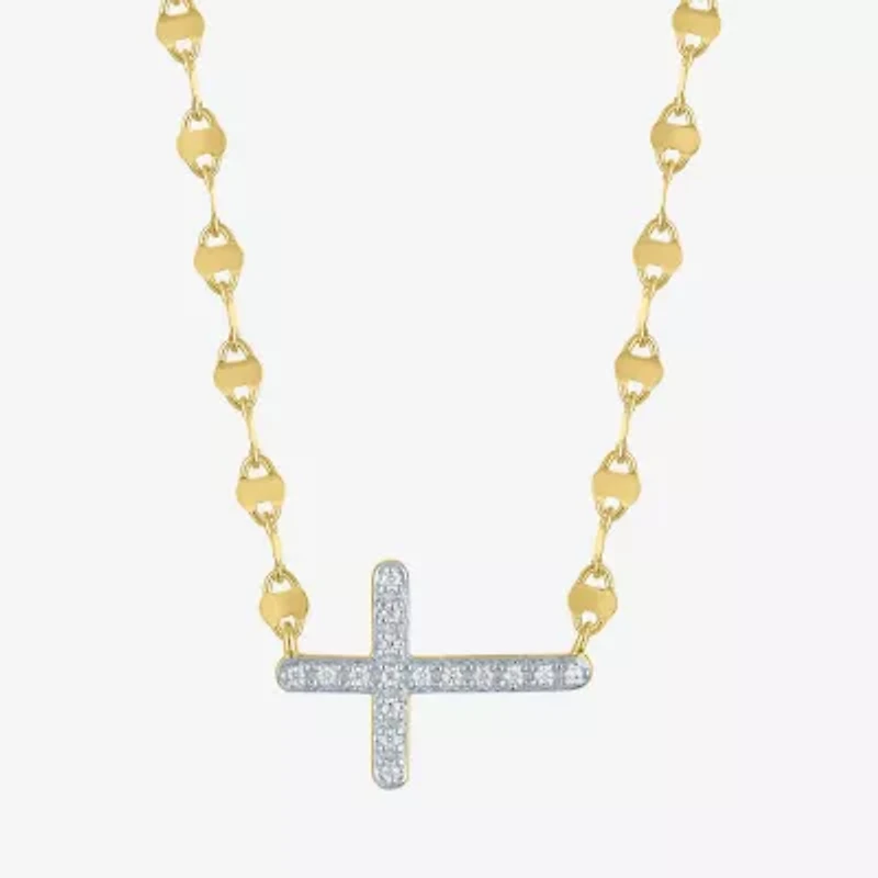 Yes, Please! (G-H, Si2-I1) Womens Lab Grown White Diamond Accent 14K Gold Over Silver Cross 18 Inch Pendant Necklace