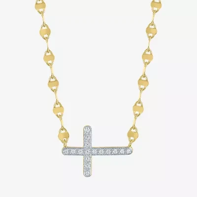 Yes, Please! (G-H, Si2-I1) Womens Lab Grown White Diamond Accent 14K Gold Over Silver Cross 18 Inch Pendant Necklace