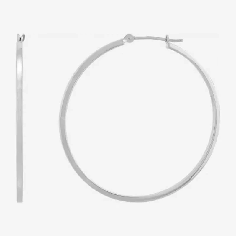 Womens 10K White Gold 40mm Round Hoop Earrings