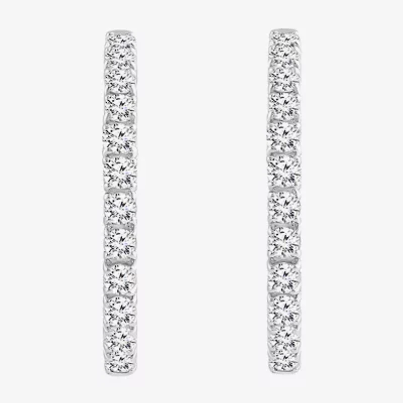 (I, Si2) Womens 1 CT. T.W. Lab Grown White Diamond Sterling Silver 22mm Round Hoop Earrings