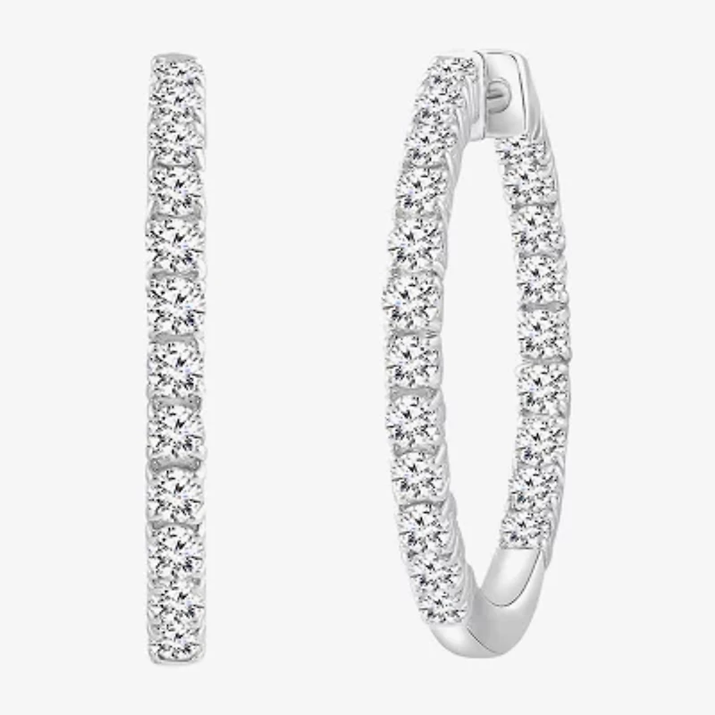 (I, Si2) Womens 1 CT. T.W. Lab Grown White Diamond Sterling Silver 22mm Round Hoop Earrings
