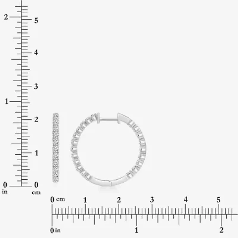(I, Si2) Womens 1 CT. T.W. Lab Grown White Diamond Sterling Silver 22mm Round Hoop Earrings