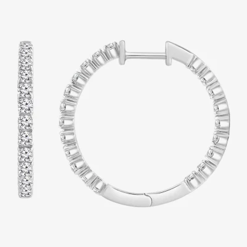 (I, Si2) Womens 1 CT. T.W. Lab Grown White Diamond Sterling Silver 22mm Round Hoop Earrings