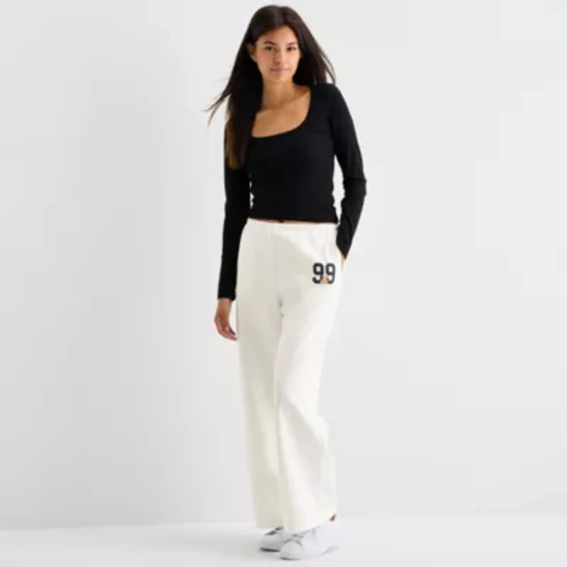 Forever 21 Womens Wide Leg High Rise Juniors Fleece Jogger Pant