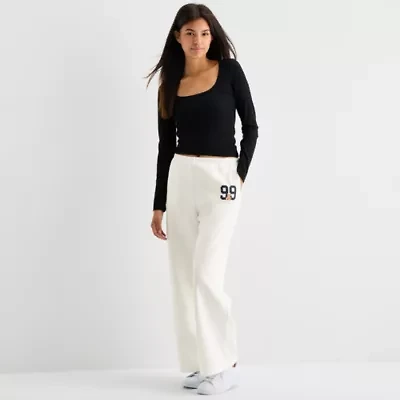 Forever 21 Womens Wide Leg High Rise Juniors Fleece Jogger Pant