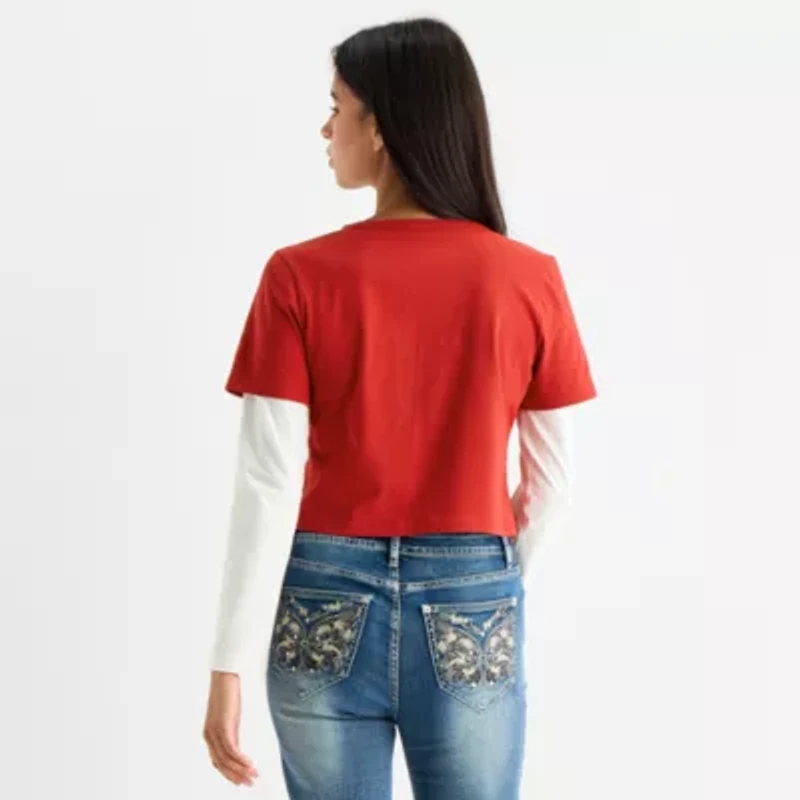 Forever 21 Womens Crew Neck Long Sleeve Embellished Juniors Layered Top