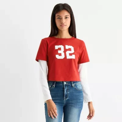 Forever 21 Womens Crew Neck Long Sleeve Embellished Juniors Layered Top