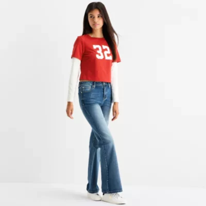 Forever 21 Womens Crew Neck Long Sleeve Embellished Juniors Layered Top