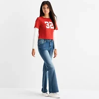 Forever 21 Womens Crew Neck Long Sleeve Embellished Juniors Layered Top