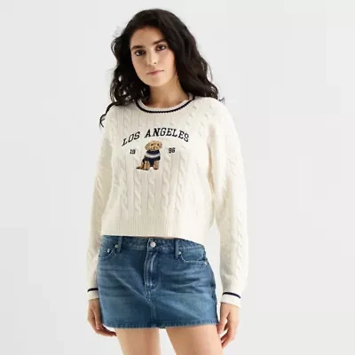 Forever 21 Juniors Womens Crew Neck Long Sleeve Cable Knit Pullover Sweater