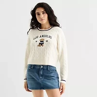 Forever 21 Juniors Womens Crew Neck Long Sleeve Cable Knit Pullover Sweater