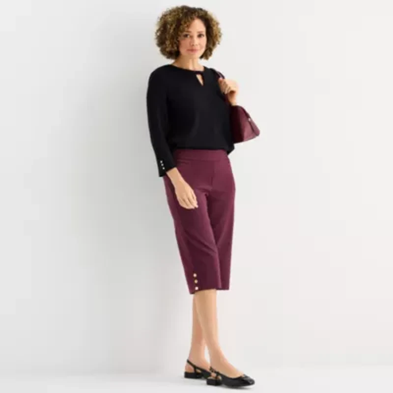 Liz Claiborne Alyssa Cropped Womens Straight Mid Rise Pull-On Pant