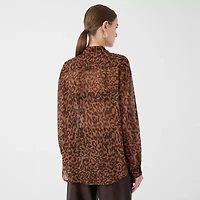 RM Rebecca Minkoff Womens Long Sleeve Cuffed Regular Fit Button-Down Shirt