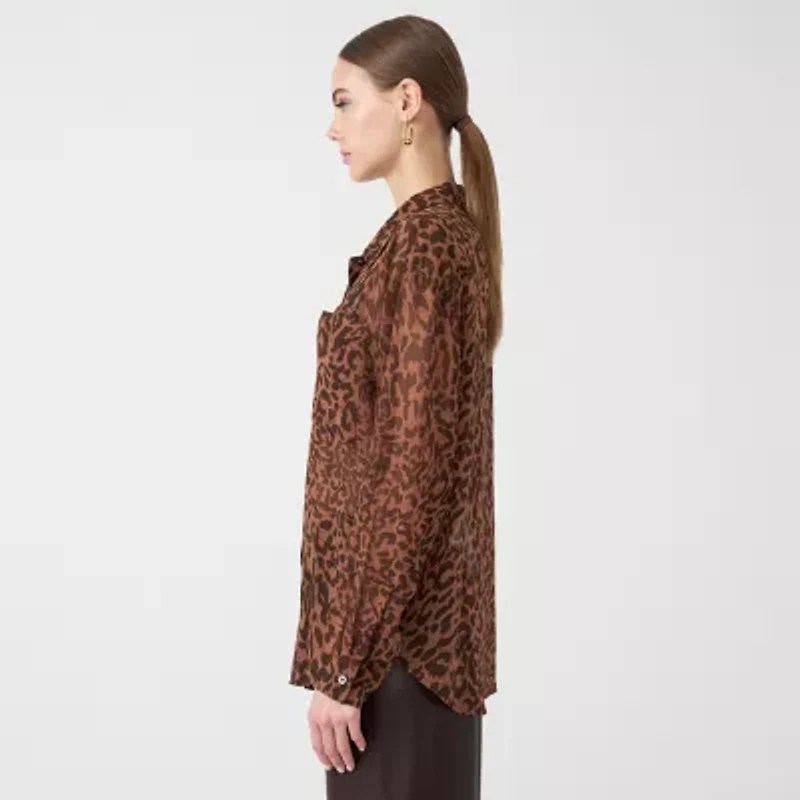 RM Rebecca Minkoff Womens Long Sleeve Cuffed Regular Fit Button-Down Shirt