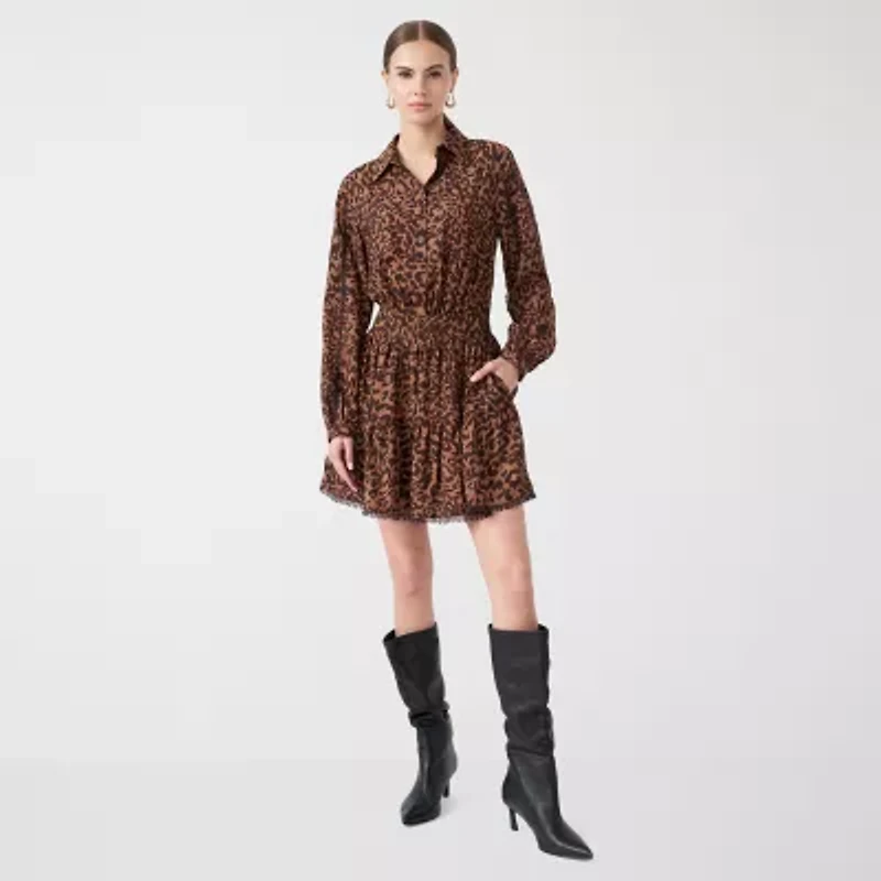 RM Rebecca Minkoff Womens Long Sleeve Midi Fit + Flare Dress
